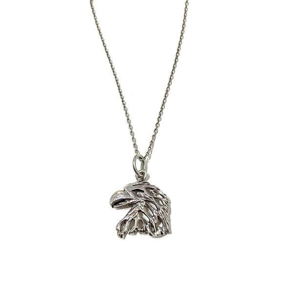 Vintage Sterling Silver Eagle Head Pendant Necklace - Picture 1 of 6